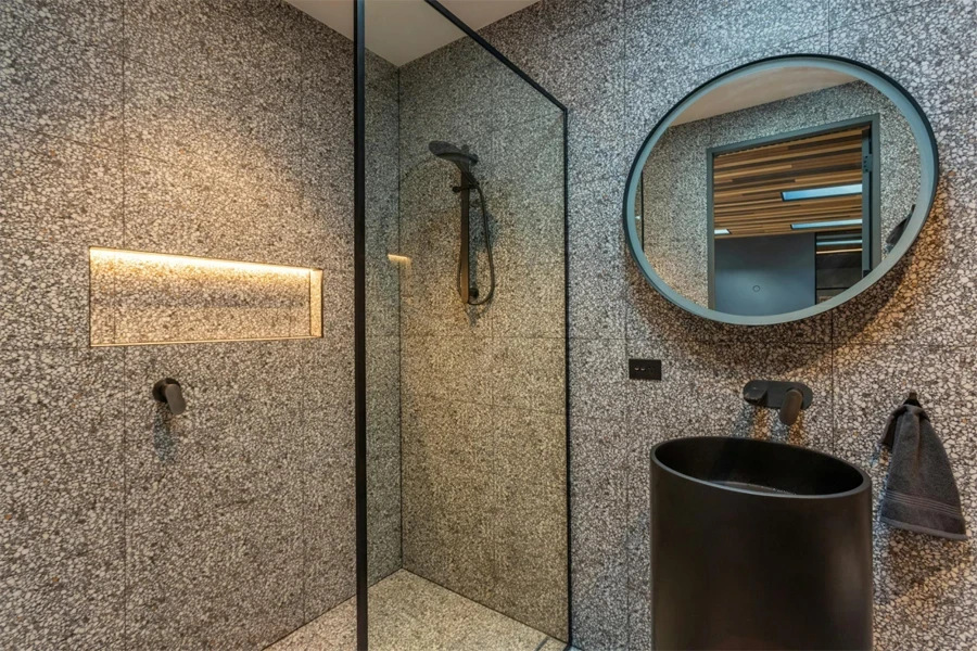 Sophisticated bathroom enhanced with black matte fixtures and neutral colors