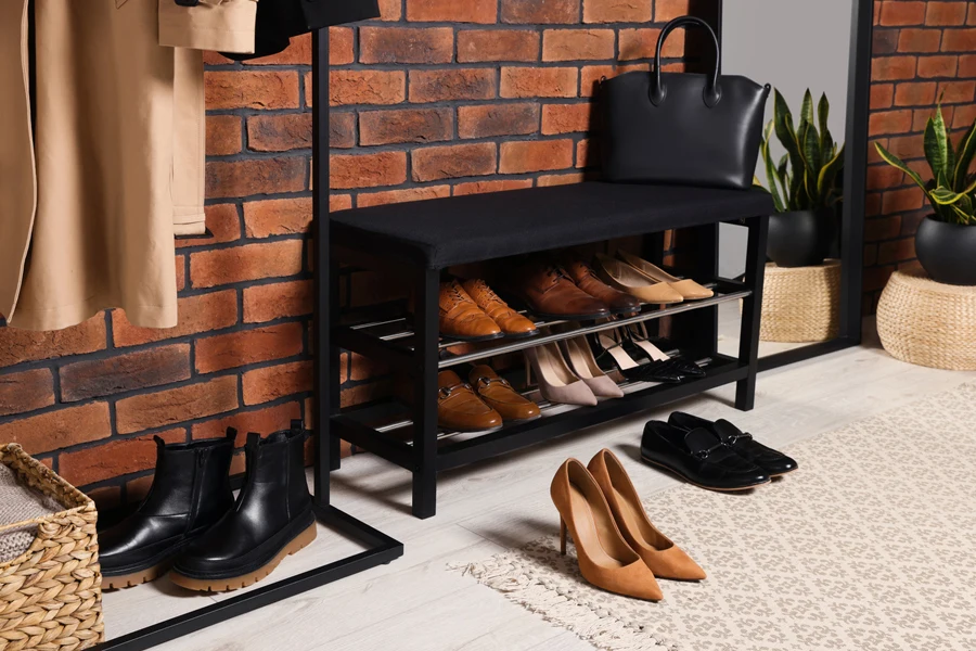 Stylish hallway with a shoe storage bench