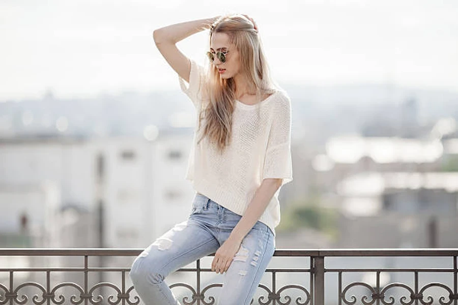 Summer Look. Jeans, Sneakers, Sweater