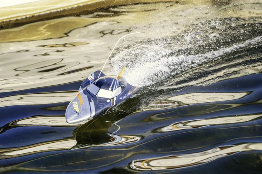 Toy racing boat close-up