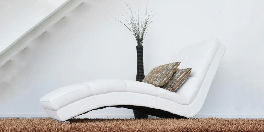 Two Pillows on White Leather Fainting Couch