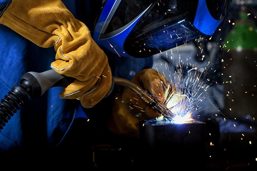 Welder with welding sparks