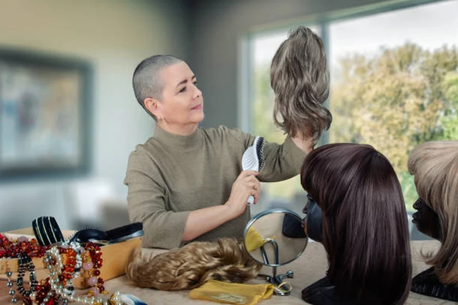 Woman Caring for Her Wigs