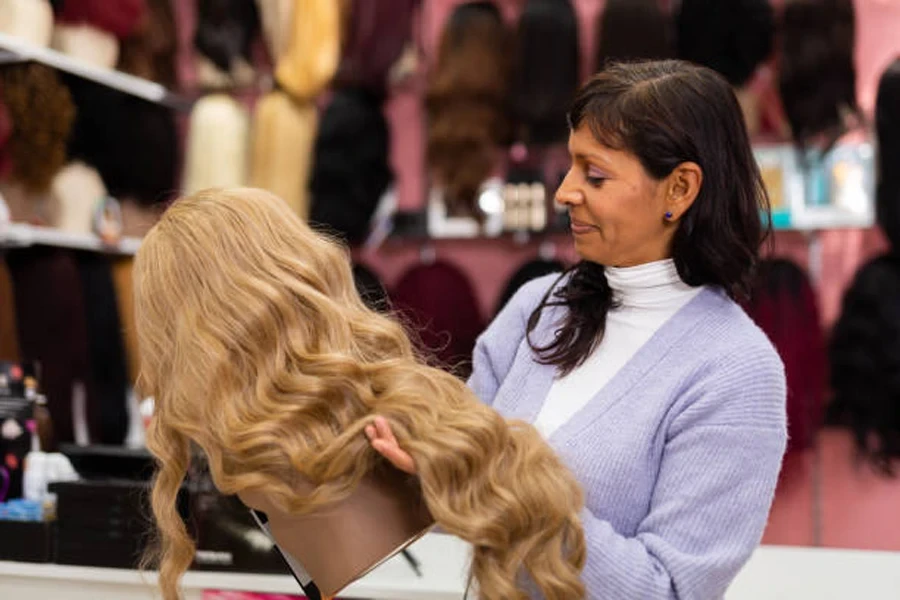 Woman Choosing Natural Wig at Specialty Boutique