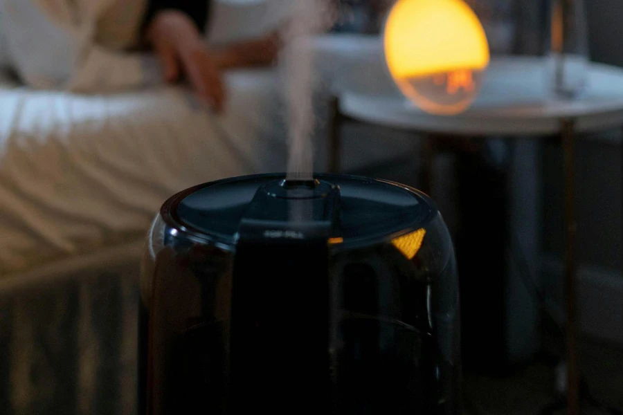 Woman in the Bedroom with Humidifier