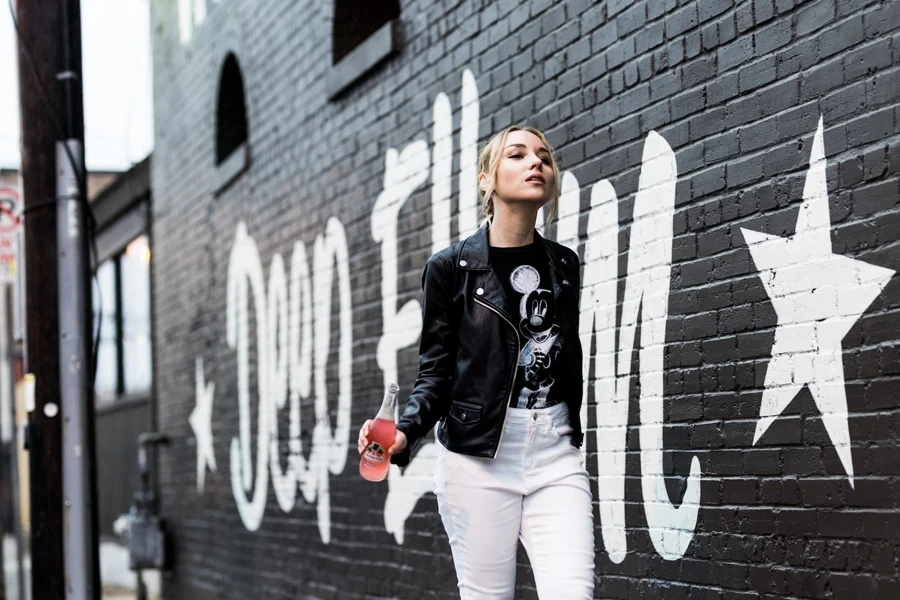 Women’s black leather biker jacket