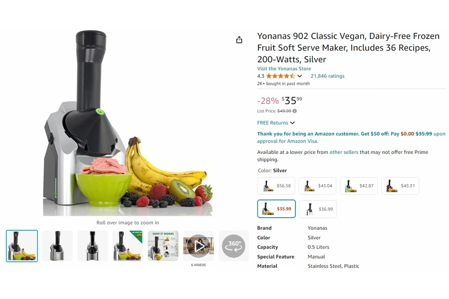 Yonanas 902 Classic Vegan, Dairy-Free Frozen Fruit Maker