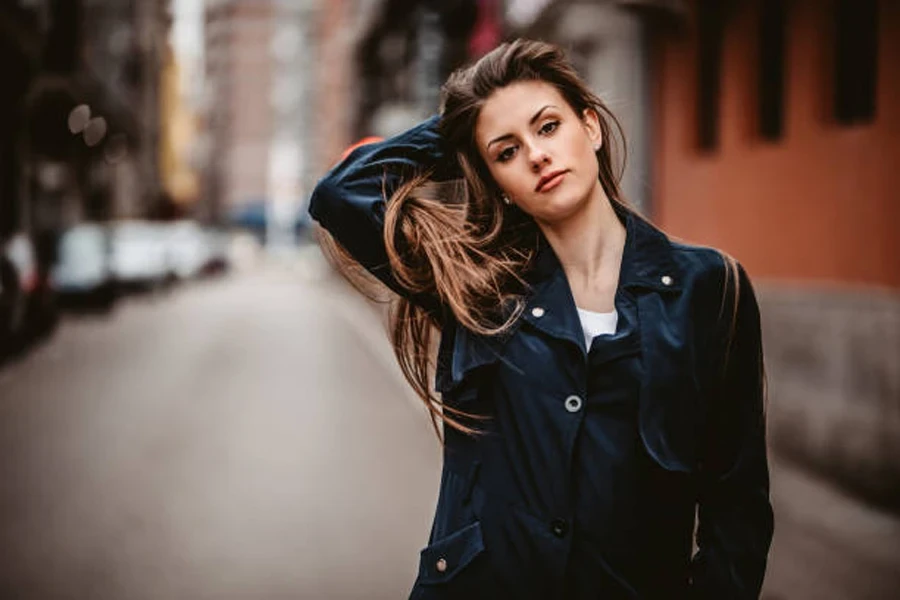 Young Long Haired Woman Posing on Street