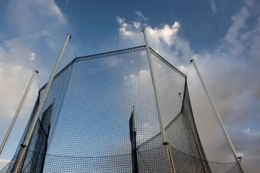 A black shot put cage