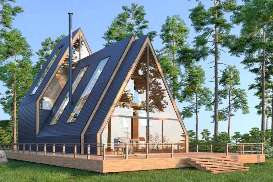 A-frame cabin with an unusual architectural design