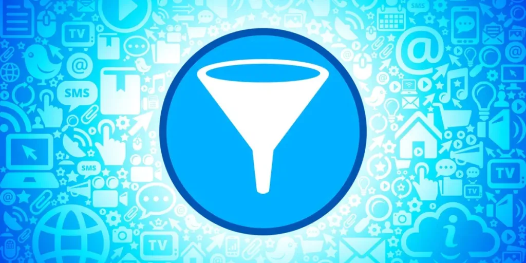 A funnel icon on a technological background