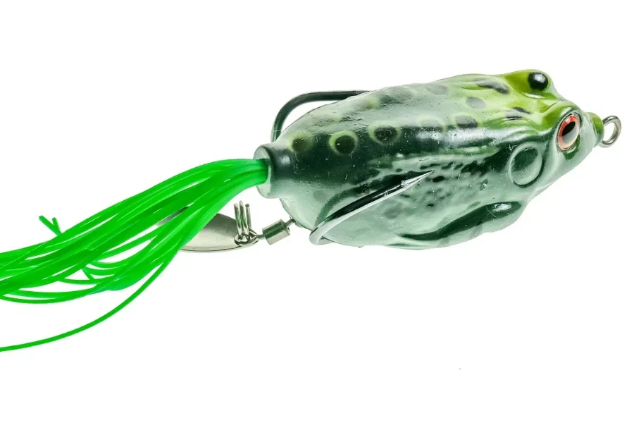 A green frog lure with a light green tail