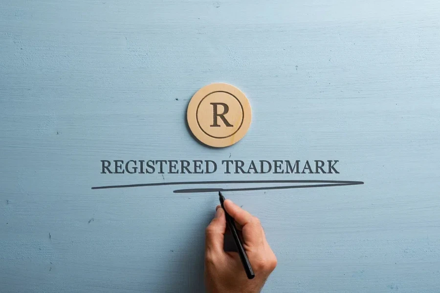 A hand scribbling a registered trademark