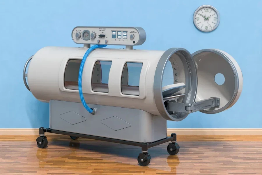 A portable hyperbaric chamber with wheels