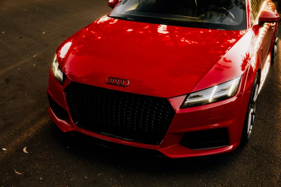 a red car parked on the side of the road