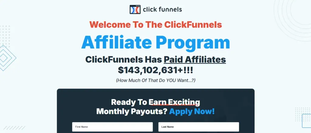 A screenshot of ClickFunnels’ affiliate program offer