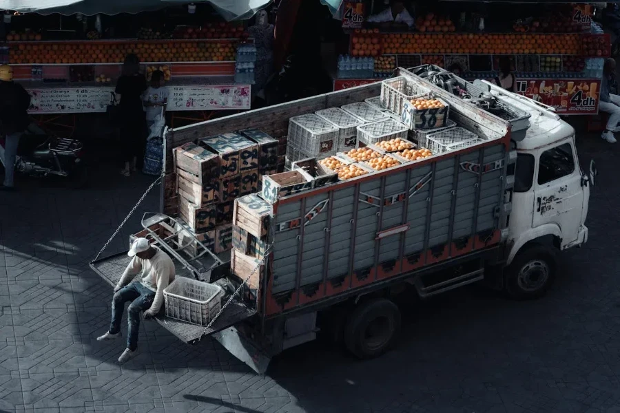 A trucked filled with raw materials