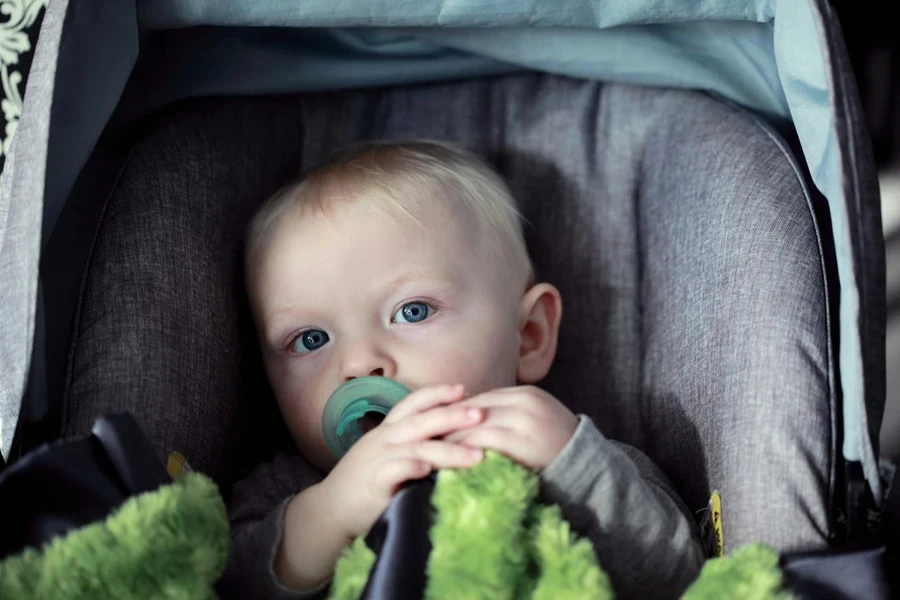 baby sitting in his car safety seat