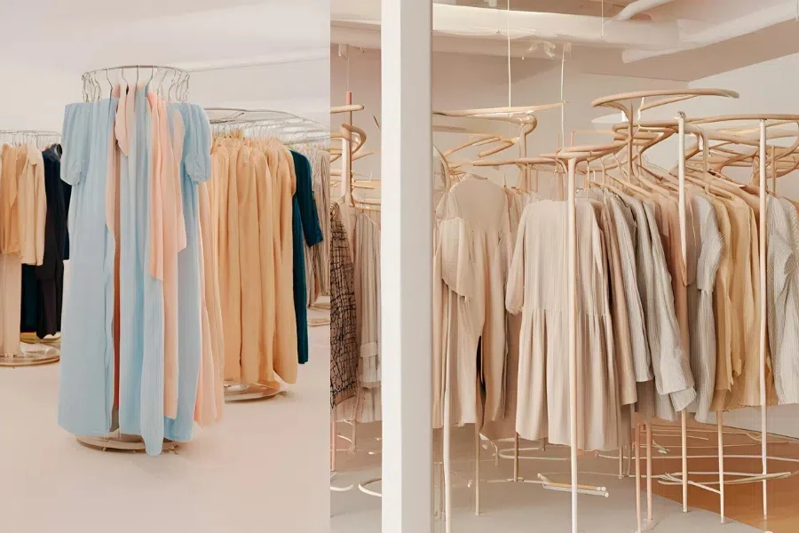 Circular and spiral clothing racks offering a 360° visibility