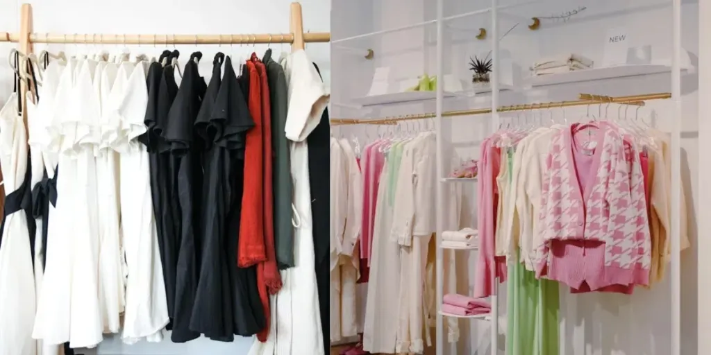 Different boutique clothing racks that retail stores can buy