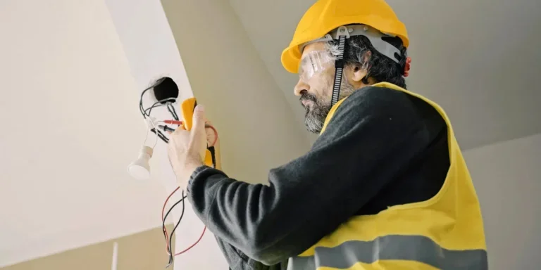 Electrician replaces the light bulbs