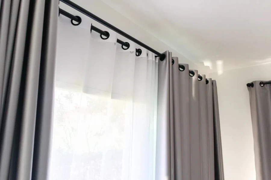 grommet top curtain design in a living room