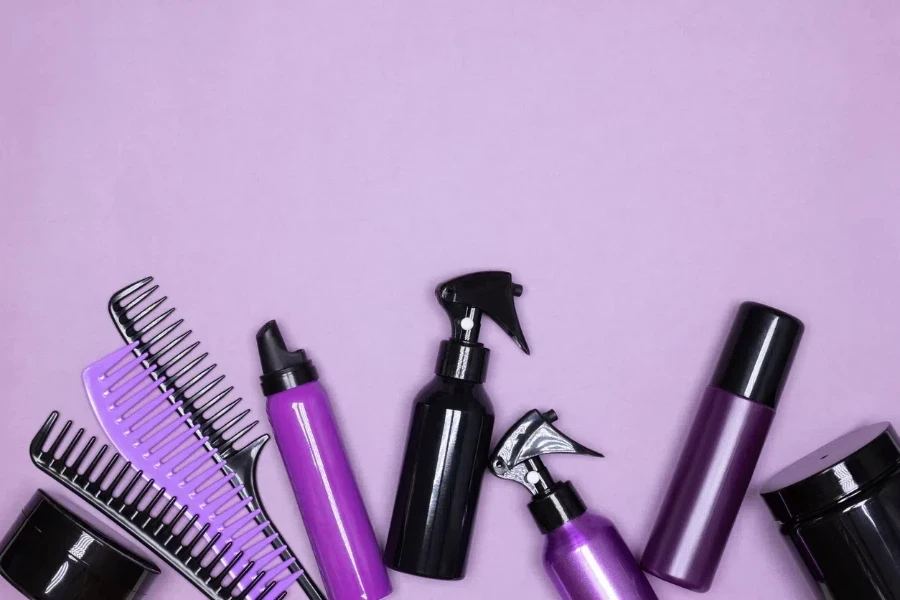 Hair care products on a purple background