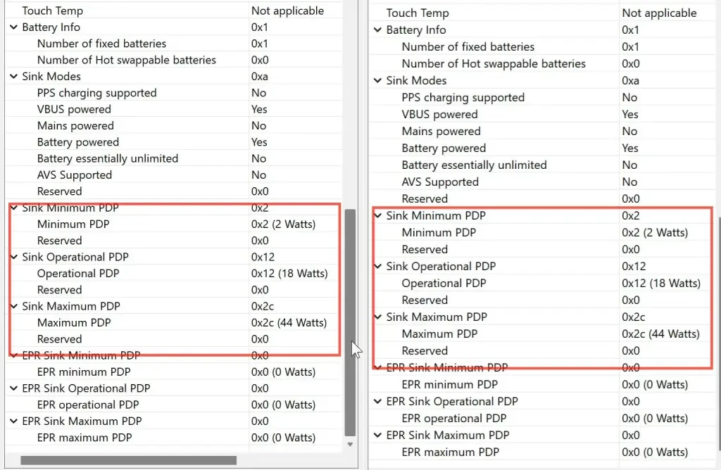 Parameter chart, left is iPhone 15 Pro Max, right is iPhone 16 Pro Max