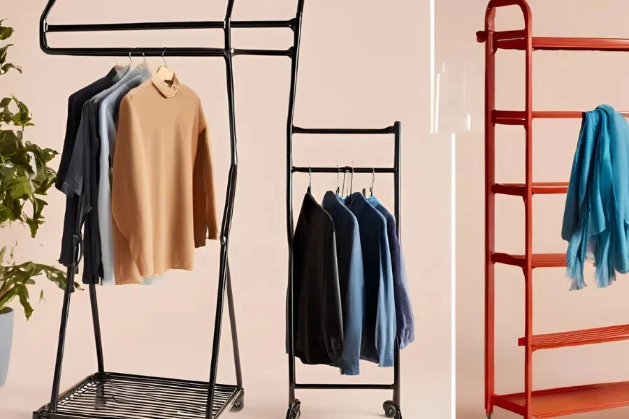 Iron and steel heavy duty clothing racks offering a 360° visibility