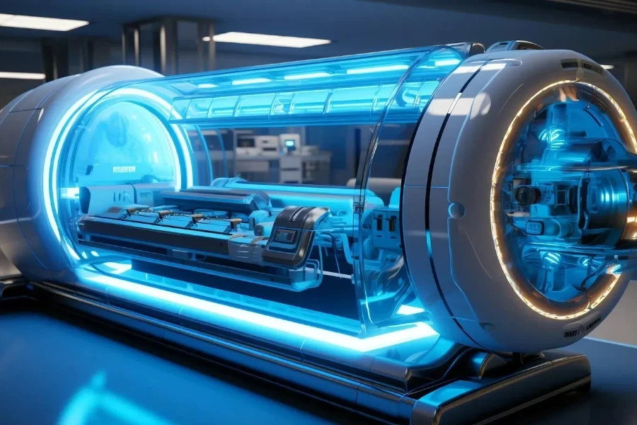 Lady resting calmly in a hyperbaric oxygen chamber