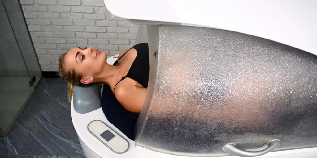 Lady resting calmly in a hyperbaric oxygen chamber