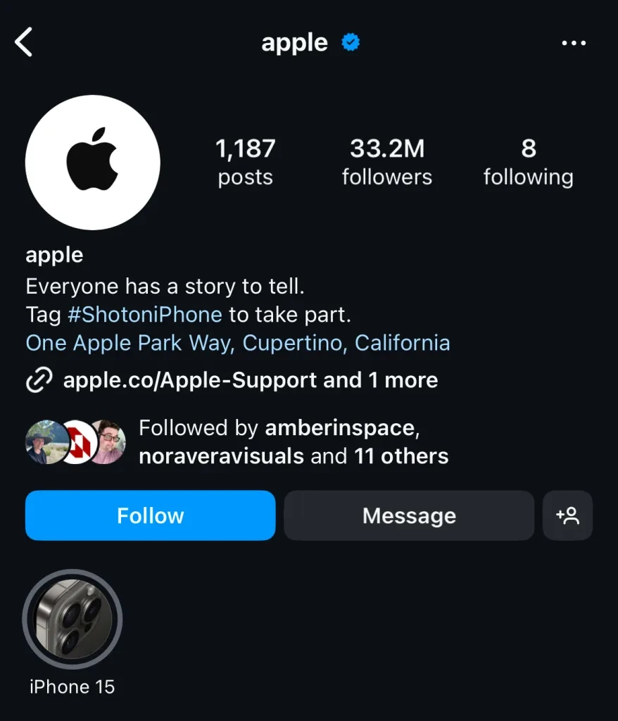 Screenshot from Apple’s Instagram profile