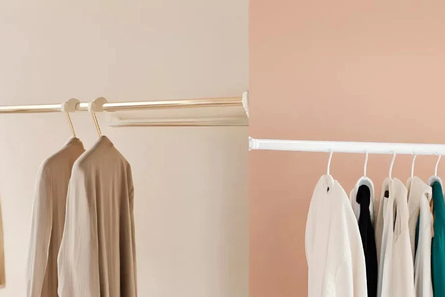 Silver and paint-coated wall-mounted clothing racks offering