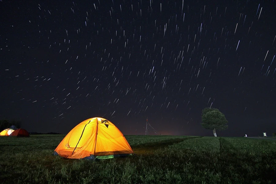 tent, star trails, starry sky