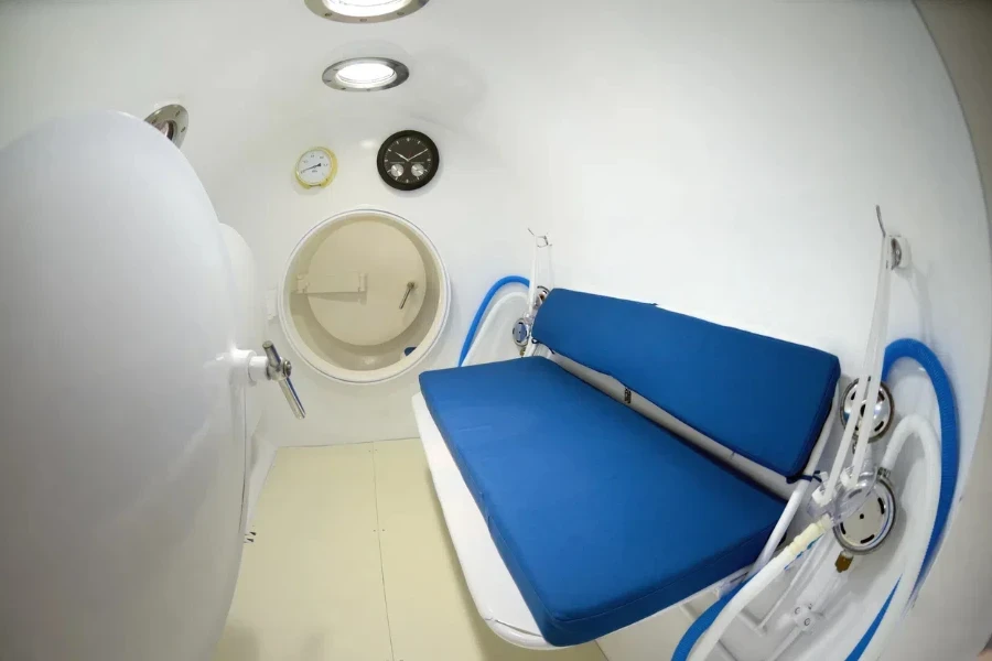 The inside of a multiplace hyperbaric chamber