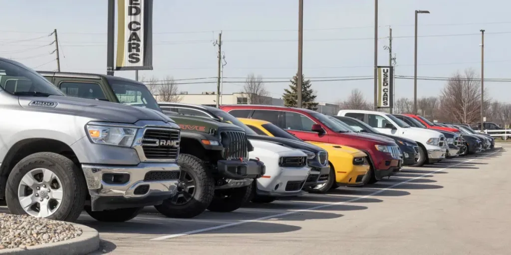 Used cars displayed at a dealership