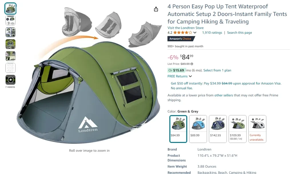 4 Person Easy Pop Up Tent Waterproof Automatic Set