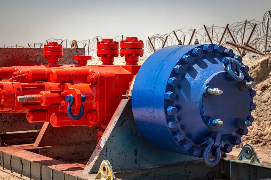 A blowout preventer installed at an oil and gas well