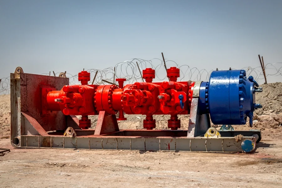 A blue and orange blowout preventer