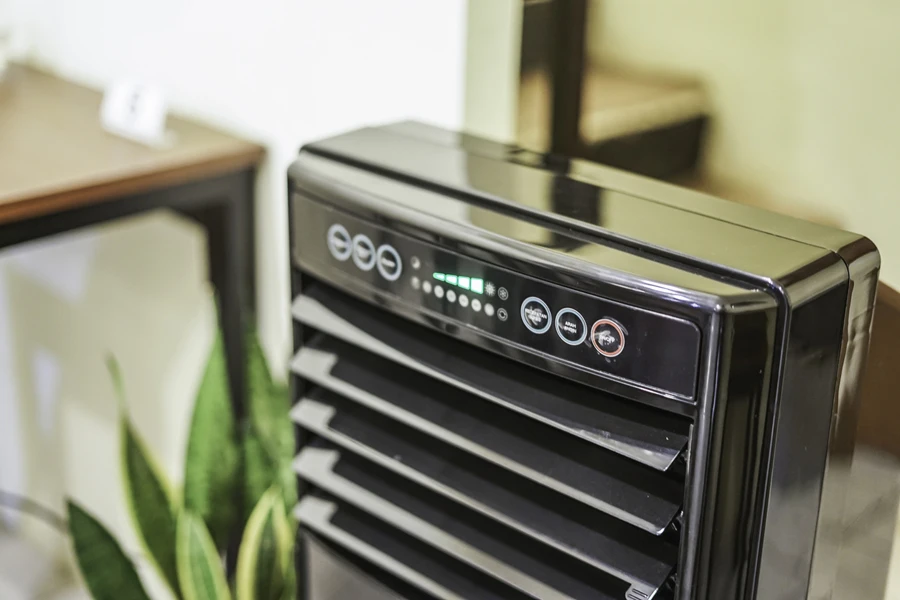 A closeup of an American-made dehumidifier