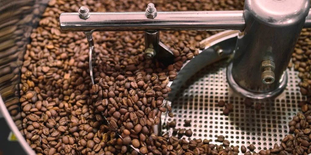 A machine roasting coffee beans