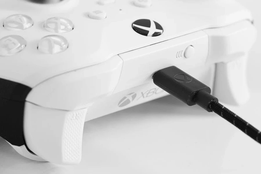 A standard Xbox controller charging via USB-C