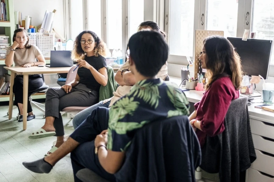 A team discussing a new project in a nonprofit organization