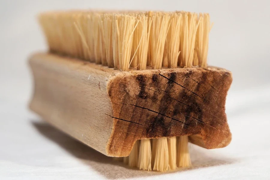 A wooden brush with bristles