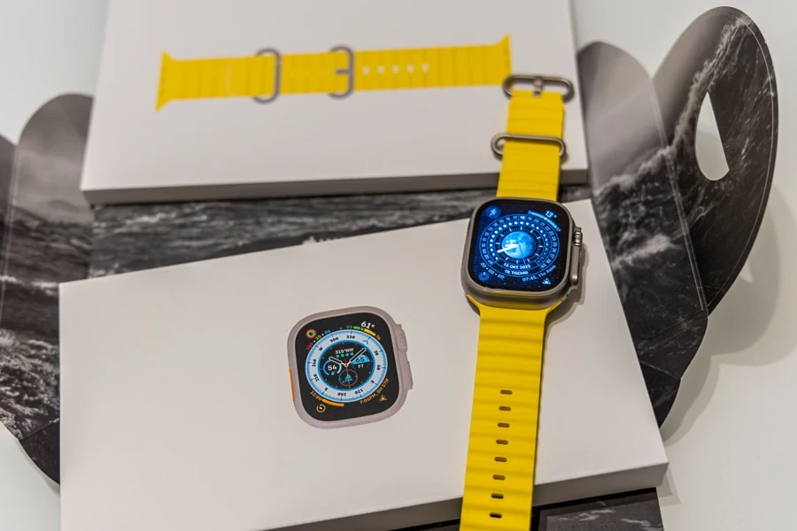 Apple Watch Ultra with yellow strap