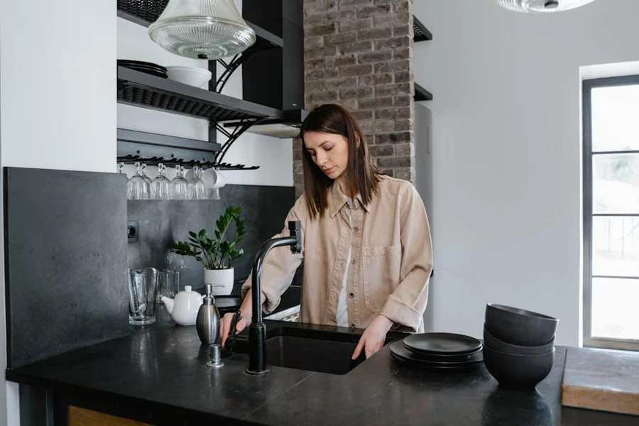 Black granite countertops and backsplash