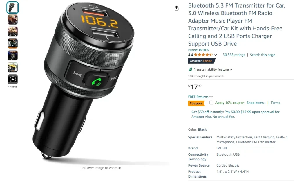 Bluetooth 5.3 FM Transmitter for Car