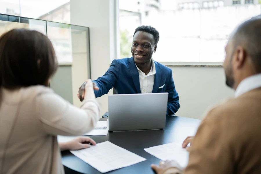 Businessman having a successful negotiation with customers