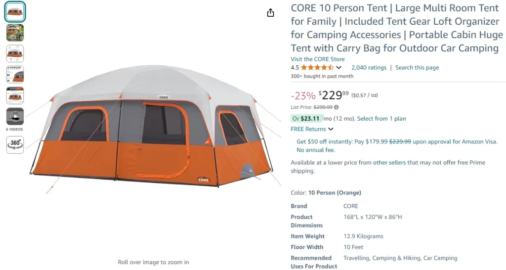 CORE 10 Person Tent  Large Multi Room Tent for Families