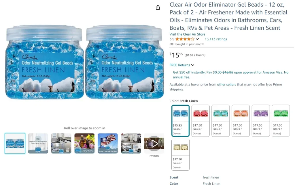 Clear Air Odor Eliminator Gel Beads – 12 oz, Pack